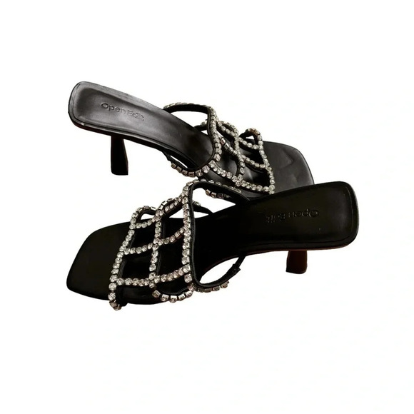 Open Edit Daphne Black Sandals Heel Crystal Embellishments Square Toe size 9 New - Picture 4 of 10